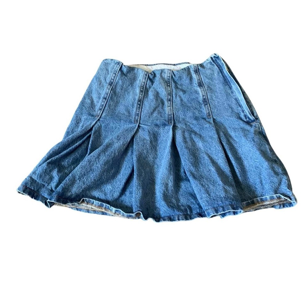 H&M Divided Pleated Mini Skirt Women 0 Blue Denim High Waisted Y2K Preppy